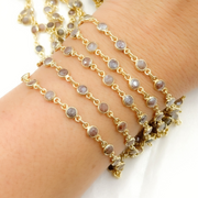 Coated Chocolate Moonstone Round Shape Bezel Gold Plated Wire Chain